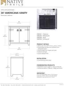 Native Trails VNB369 36" Americana Vanity Driftwood Reclaimed Wood