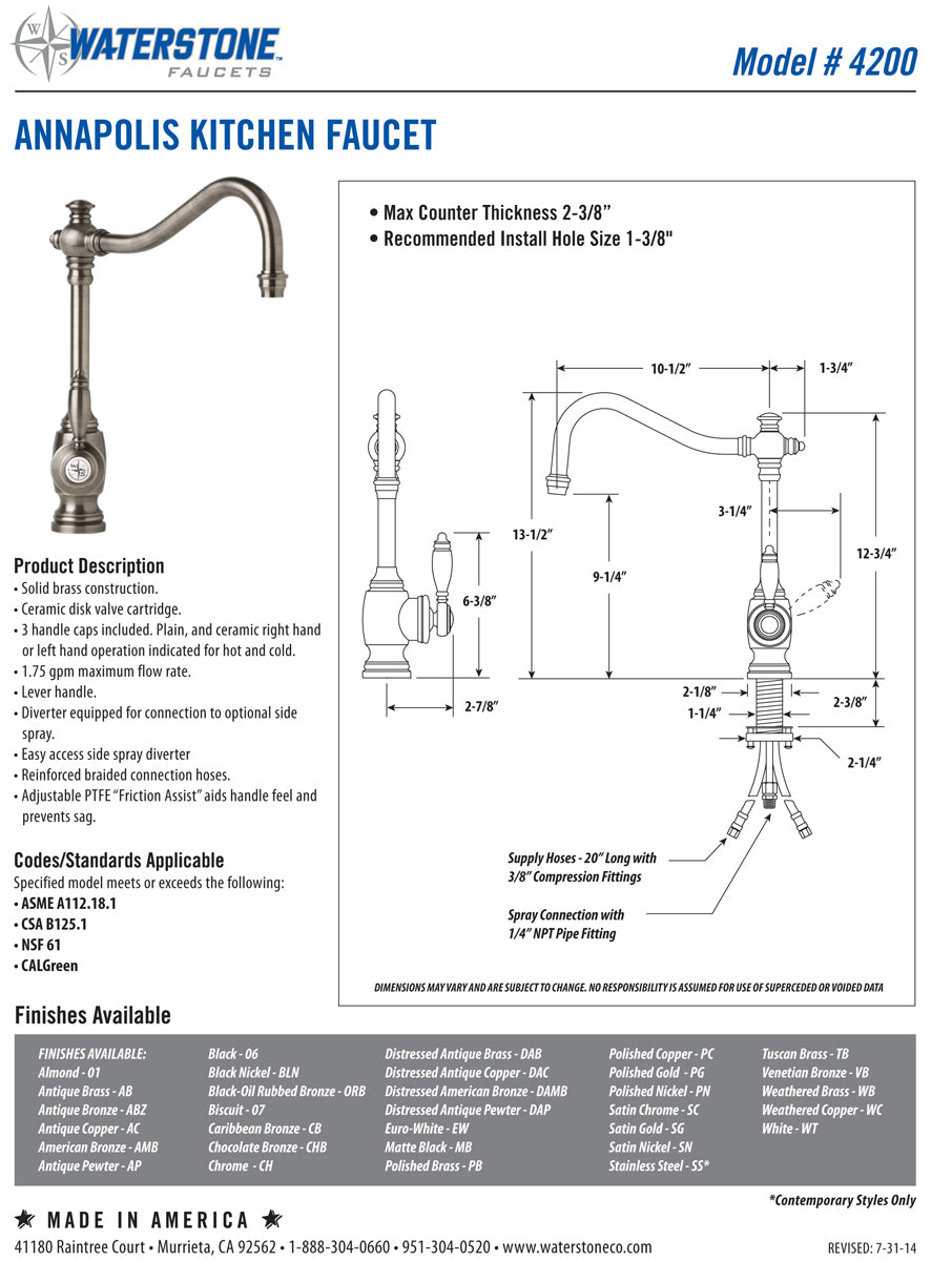 Waterstone 4200 Annapolis Kitchen Faucet – Plumbing Overstock