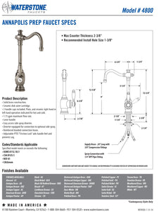 Waterstone 4800-4 Annapolis Prep Faucet 4pc. Suite