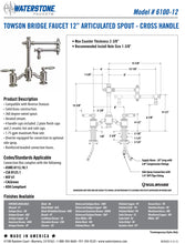 Load image into Gallery viewer, Waterstone 6100-12-1 Towson Bridge Faucet w/12&quot; Articulated Spout - Lever Handles w/Side Spray