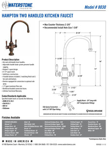 Waterstone 8030-3 Hampton Two Handle Kitchen Faucet 3pc. Suite