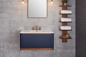 Wet Style EBHS30WM-L27L27-W1 Bauhaus Vanity 30 Wall Mount, Lacquer Matte Lacquer Pacific Blue Facade And Sides, Oak Natural Trim And Dovetail Maple Int. Drawer