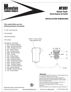 Mountain Plumbing MT951 Round "Classic Touch" Waste Disposer Air Switch