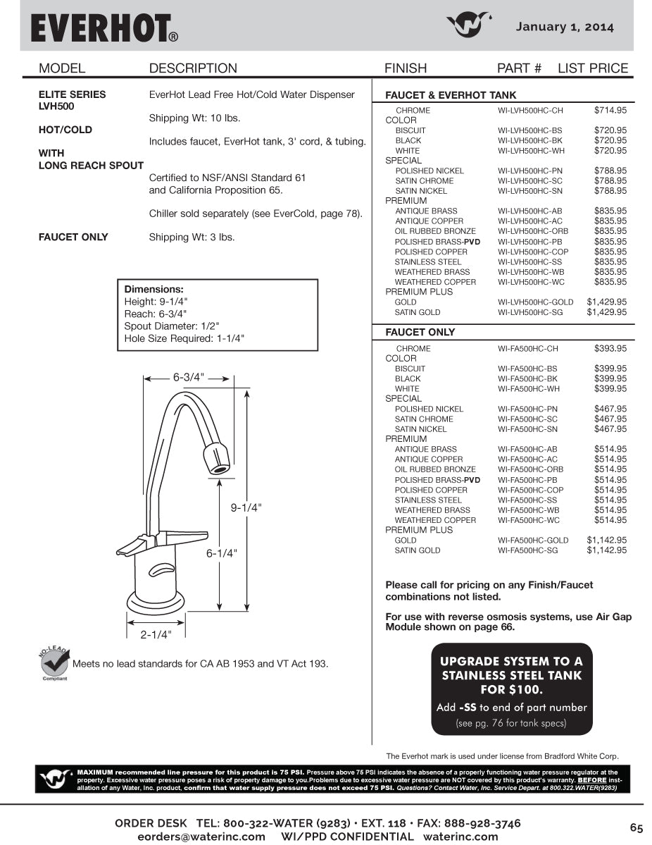 Water Inc WI-FA500HC EverHot Hot/Cold Faucet Only with Long Reach Spou –  Plumbing Overstock